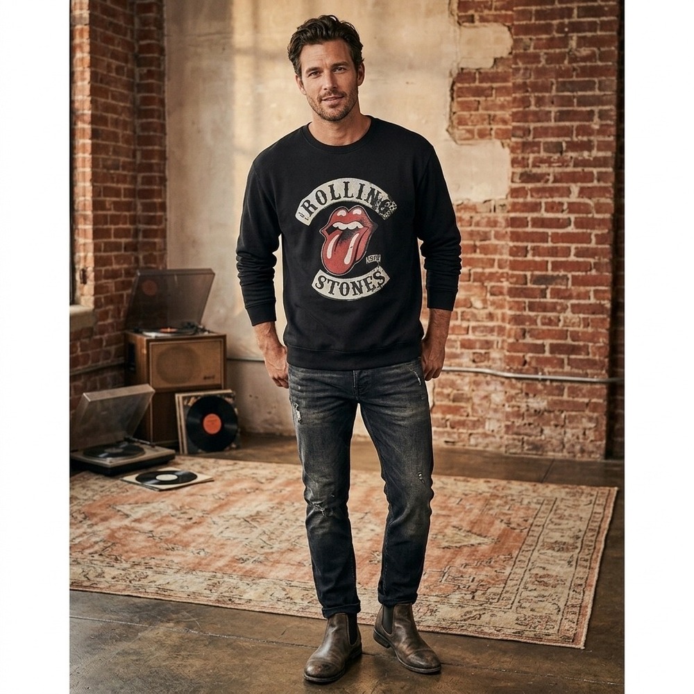 The Rolling Stones Mens Size XXL 1978 Tour Tongue Logo Sweatshirt Black Music